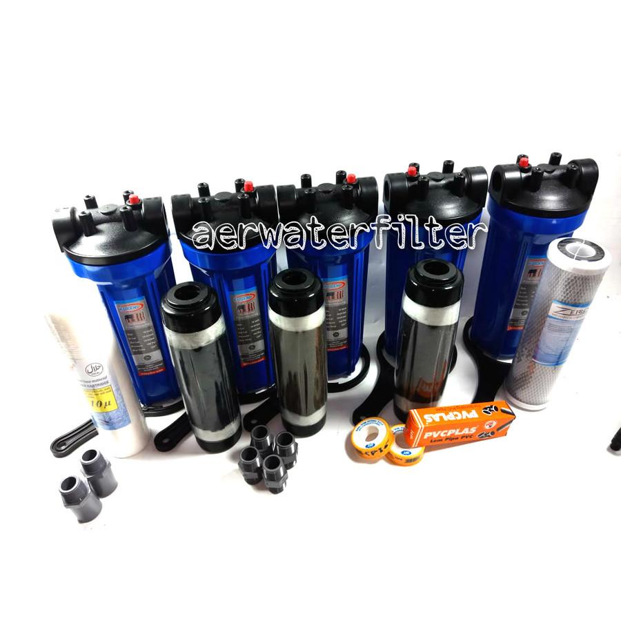 Paket Filter Air 5 Housing 10 Biru untuk Air Besi dan Bau