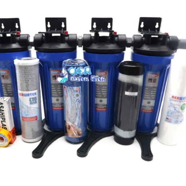 Paket Filter Air Ekonomis 4 Housing 10" Biru Air Besi